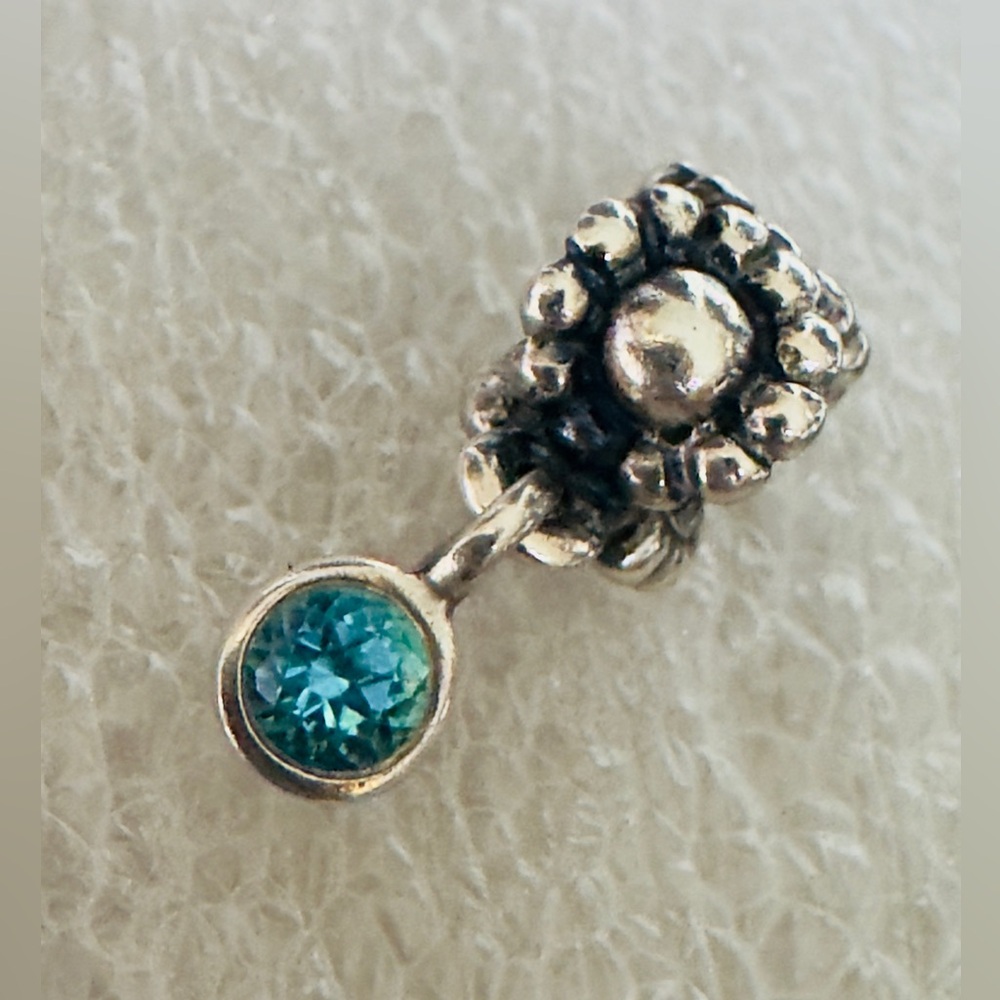 Authentic PANDORA Blue Dew Drop Paraiba topaz Dangle Charm Retired